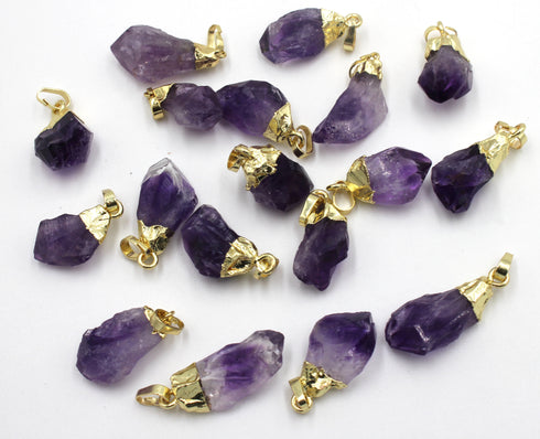 rough amethyst pendant, gold plated pendant, 13-15mm x 20mm, sold as 1 piece, amethyst pendants, rough pendant, nugget pendant,